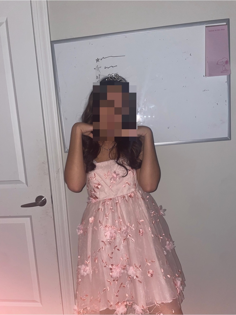 Teen Girls Pink Floral Tulle Party Dress